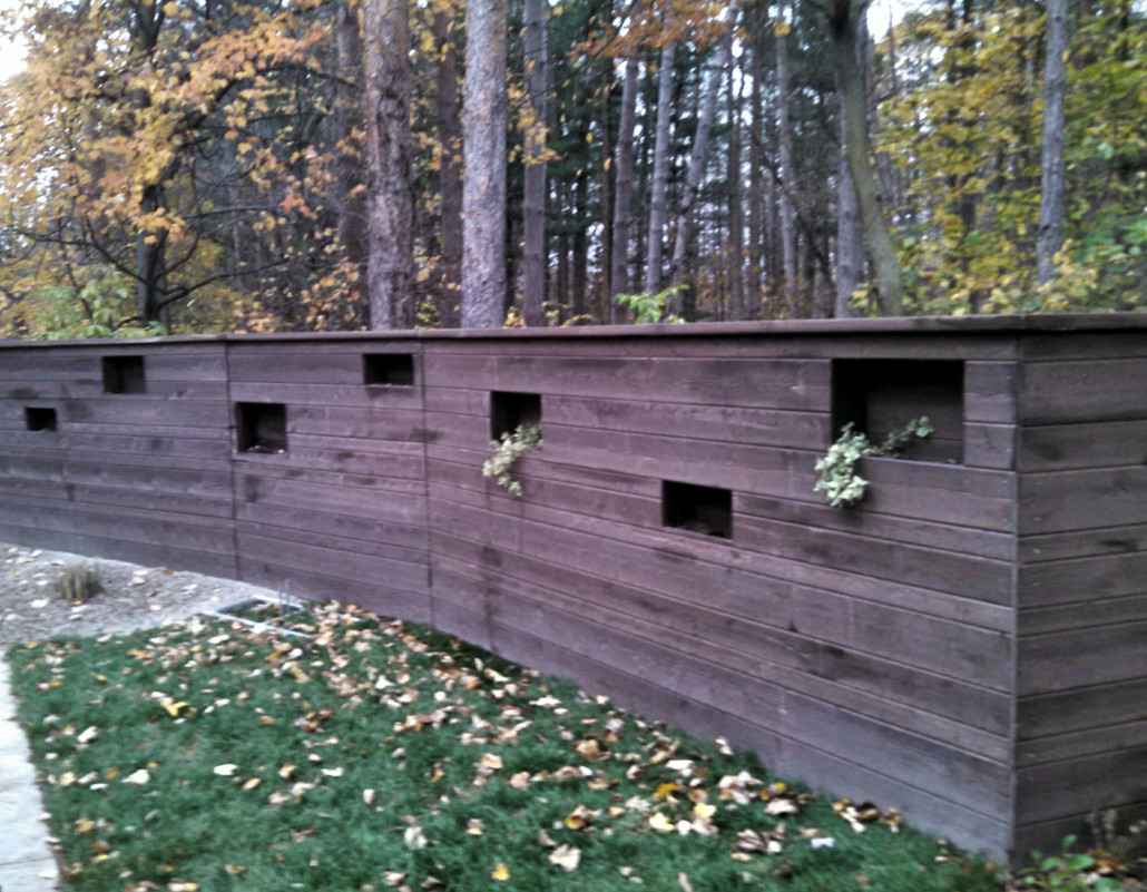 Stained Cedar Tongue and Groove Privacy Fence with Planters